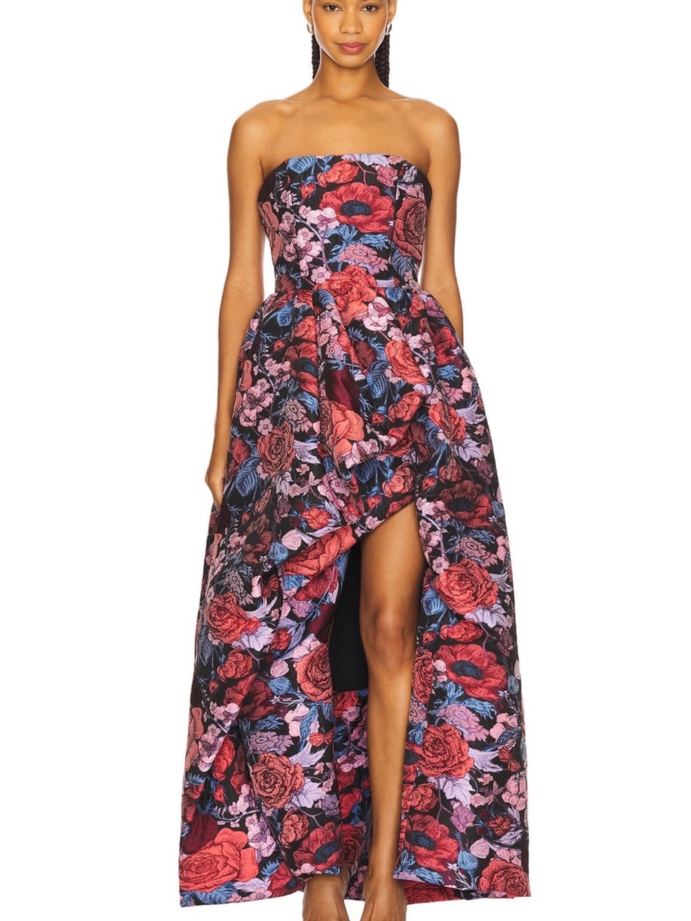 Elliatt Strapless Floral Gown in Black, Red, Pink, Blue, Purple with a Slit